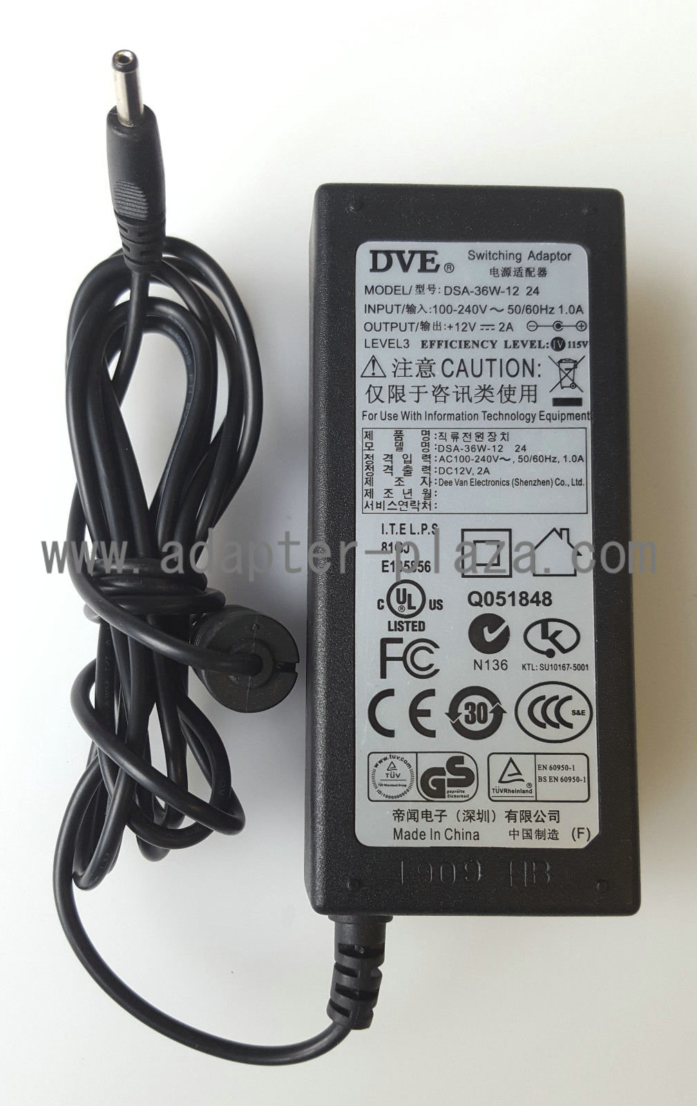 Genuine DVE DSA-36W-12 24 12V 2A AC/DC SWITCHING POWER SUPPLY ADAPTER - Click Image to Close